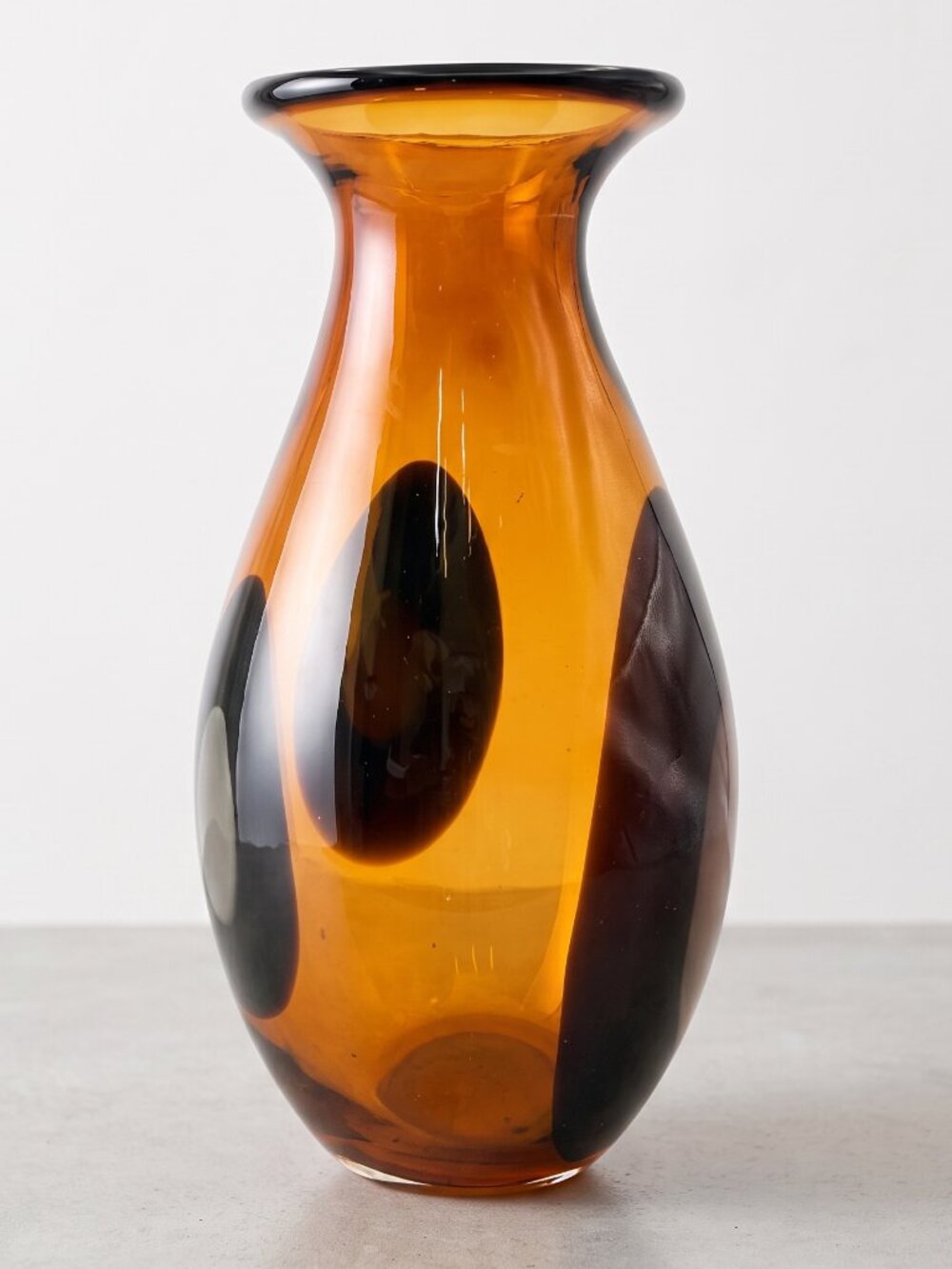 Vintage Crystalex Novy Bor Amber Black Art Glass Vase 12” MCM Retro Statement De